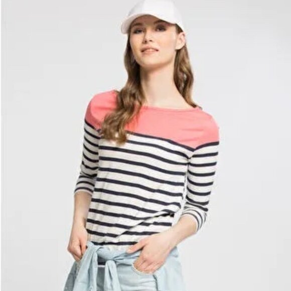 J.Crew Boatneck Three Quarters Sleeve Striped Tee Women's Size Small - Picture 2 of 7